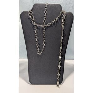 Silver Tone Rhinestone Accented Belt 53 Inches